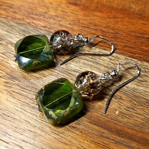 Green Glass Bead Earrings